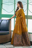 Mustard Yellow Lichi Silk Saree with Rich Pallu & Jacquard Weave