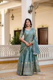 Teal Premium Gold Crush Lehenga Choli Set