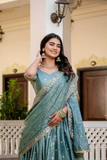 Teal Premium Gold Crush Lehenga Choli Set