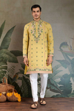 Yellow Viscose Silk Embroidered Kurta Set