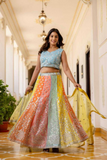 Multi-Color Sequins Embroidered Net Lehenga Set