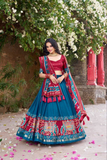 Blue Chill Tussar Silk Lehenga Choli with Kashmiri & Foil Print
