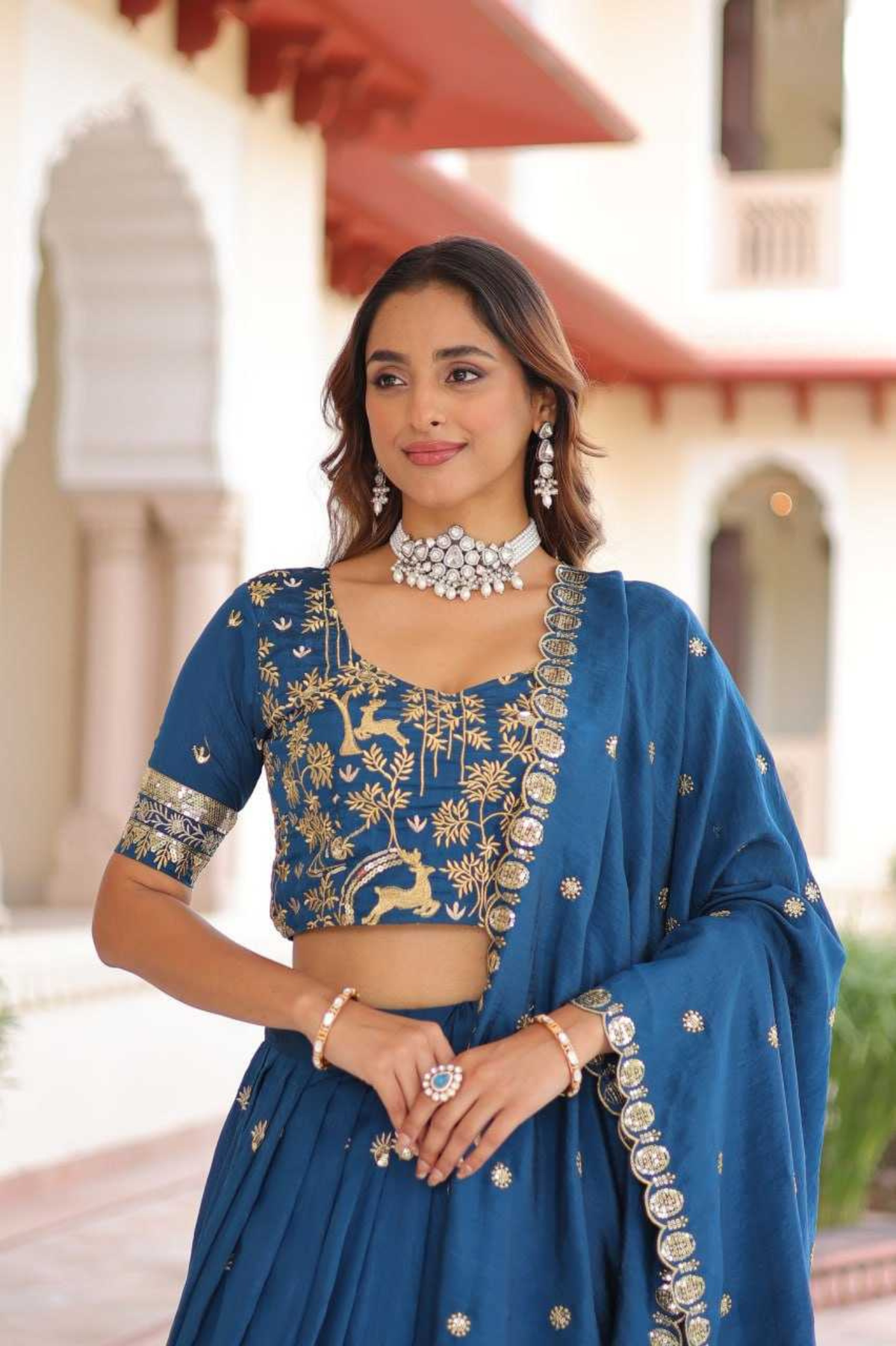 Rajwadi Heritage Vichitra Silk Embroidered Lehenga Choli Set with Dupatta