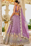 Purple Sky Bloom Satin Silk Lehenga Choli Set