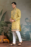 Yellow Viscose Silk Embroidered Kurta Set