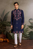 Navy Blue Embroidered Kurta Set with White Pant