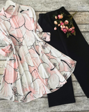 Soft Pink Floral Kurti with Black Palazzo Set