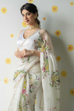 Pure soft tabby silk saree with floral digital prints