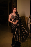 Tara Midnight Black Faux Georgette Real Mirror Work Saree