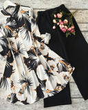 Black & White Floral Kurti with Black Palazzo Set