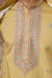 Yellow Embroidered Kurta with Koti & Bottom