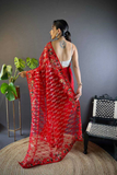 Red Heavy Butterfly Net Saree with Multicolor Embroidery & Foil Thread Work