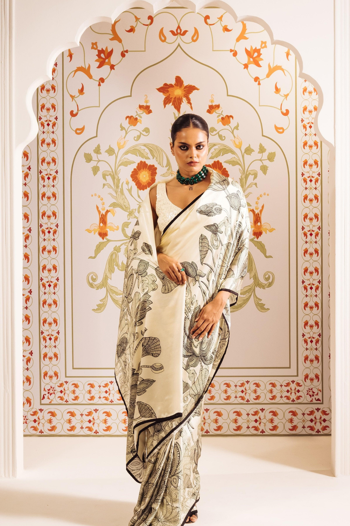 Premium Japan Satin Saree with Digital Print & Matching Blouse