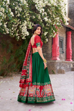 Algae Green Tussar Silk Lehenga Choli with Kashmiri & Foil Print