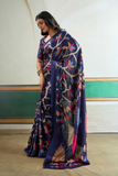 Ivory Abstract Pure Modal Satin Ajrakh Print Saree