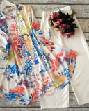 Multicolor Floral Brush Kurti with White Palazzo Set