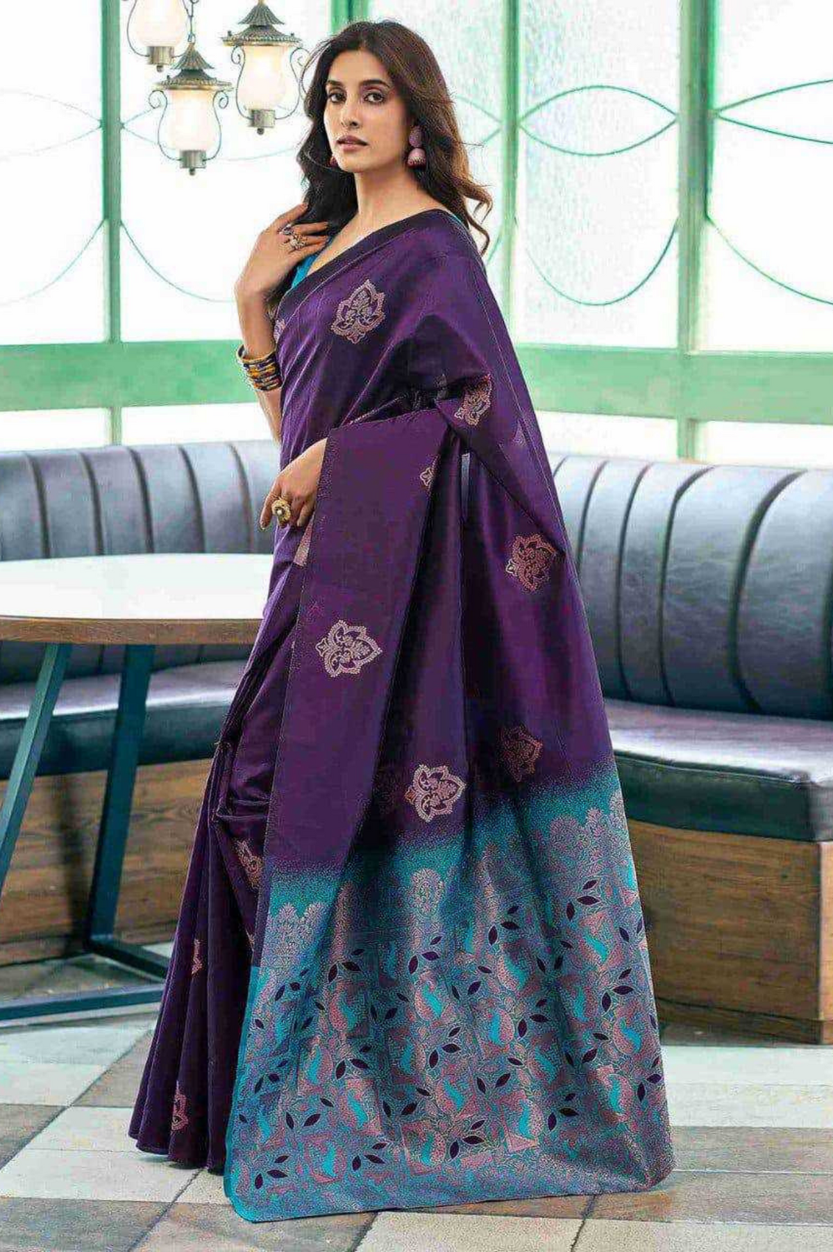 Deep Purple Lichi Silk Saree with Rich Pallu & Jacquard Weave
