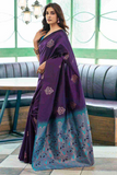 Deep Purple Lichi Silk Saree with Rich Pallu & Jacquard Weave