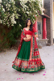 Algae Green Tussar Silk Lehenga Choli with Kashmiri & Foil Print