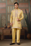 Yellow Embroidered Kurta with Koti & Bottom