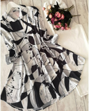 Monochrome Abstract Kurti with White Palazzo Set