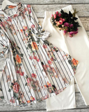 Striped Floral Kurti with White Palazzo Set