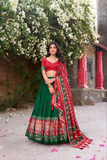Algae Green Tussar Silk Lehenga Choli with Kashmiri & Foil Print