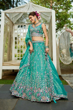 Sea Green Tissue Embroidered Designer Lehenga Set