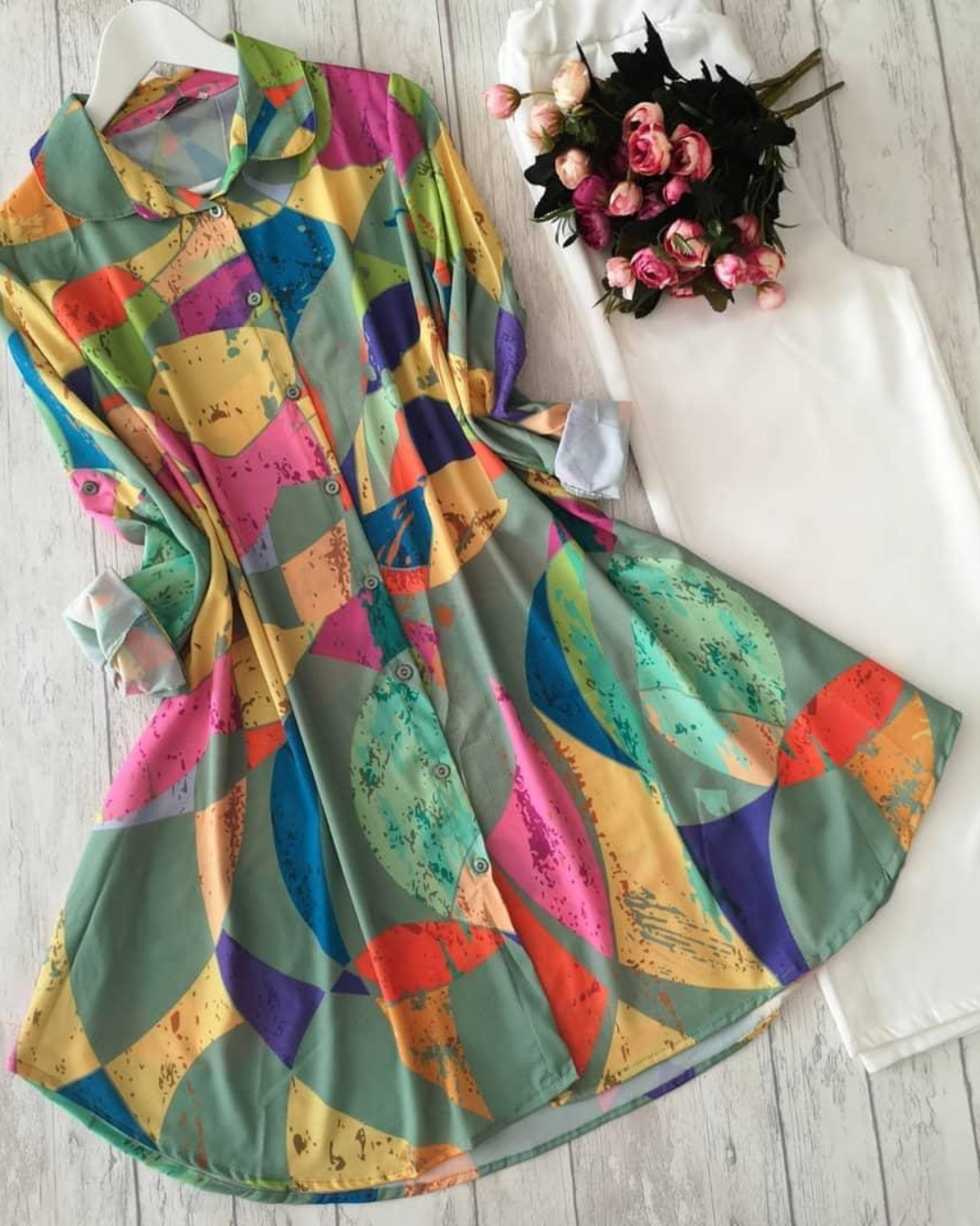 Pastel Abstract Kurti with White Palazzo Set