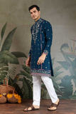 Navy Viscose Silk Embroidered Kurta Set