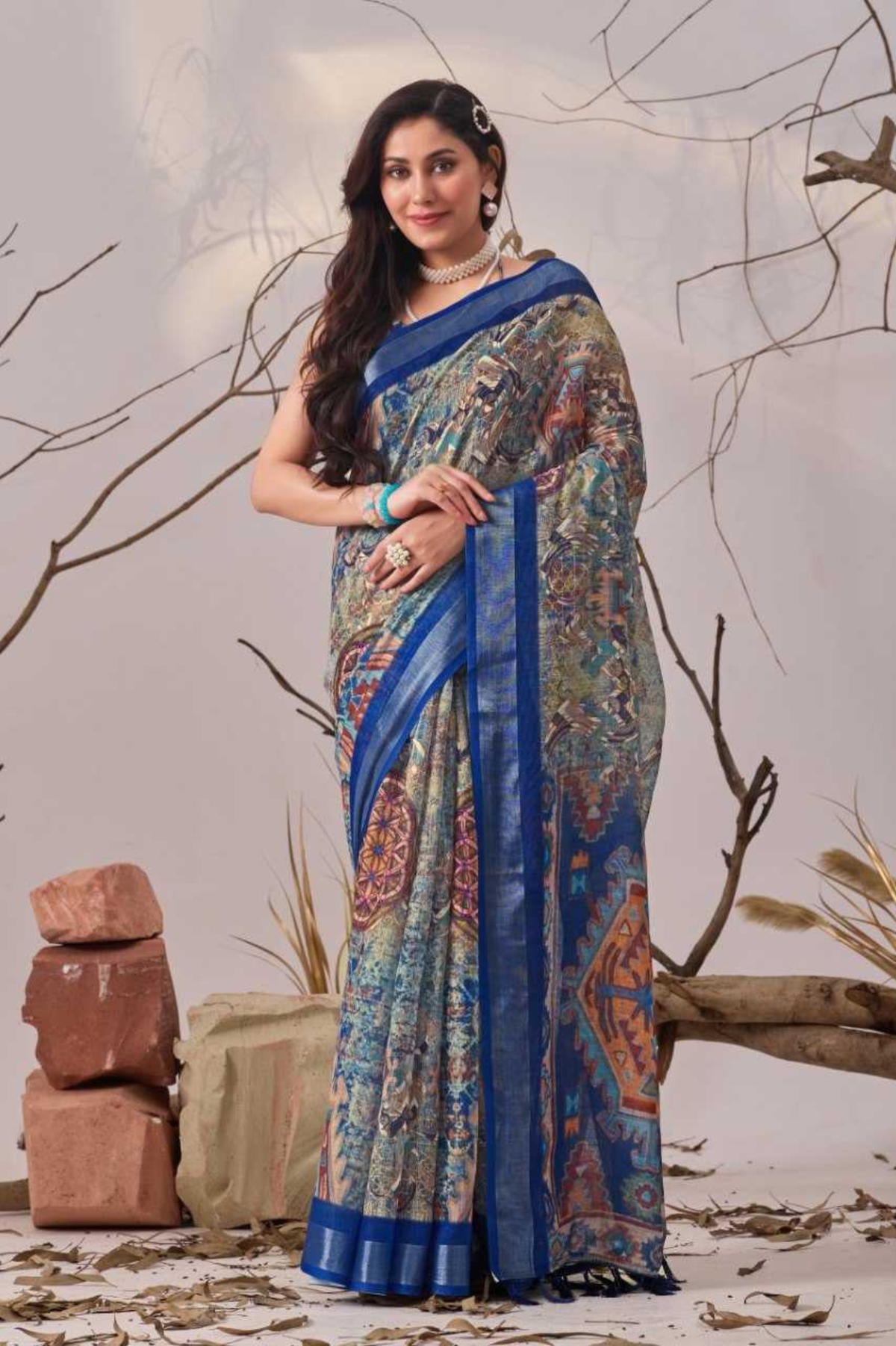Boho Patola Premium Linen Cotton Digital Print Saree