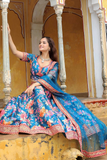 Blue Art Silk Floral Embroidered Semi-Stitched Lehenga Set