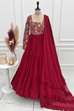 Regal Maroon Fox Georgette Heavy Flare Anarkali Gown Set - kavyo.in