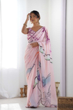Pastel Pink Heavy Chinnon Saree with Mirror Lace Border