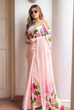 Elegant Plain Linen Digital Print Saree