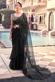 Elegant Black Organza Ruffle Saree with Real Mirror & Sequins Work Blouse
