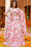 Elegant Floral Printed Georgette Lehenga with Step Flair & Fancy Lace Dupatta