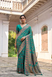 Rama Green Extra Soft Pashmina Silk Saree with Kashmiri Jal Weaving & Zari-Meena Work