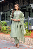 Mint Grace – Heavy Muslin Silk Anarkali Kurta Pant Dupatta Set