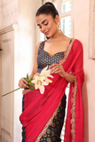 Embellished Sequinned Viscose Saree in Navy Blue & Pink