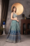 Teal Blue & Navy Georgette Embroidered Lehenga Choli with Dupatta