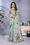 Mint Green Linen Shimmer Floral Printed Saree