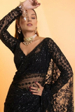 Royal Black Elegant Net Saree