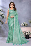 Charming Green Linen Shimmer Floral Printed Saree