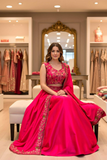 Hot Pink Malai Satin Sequins Embroidered Lehenga Set
