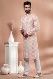 Soft Orange Cotton Printed Men’s Kurta Pajama Set