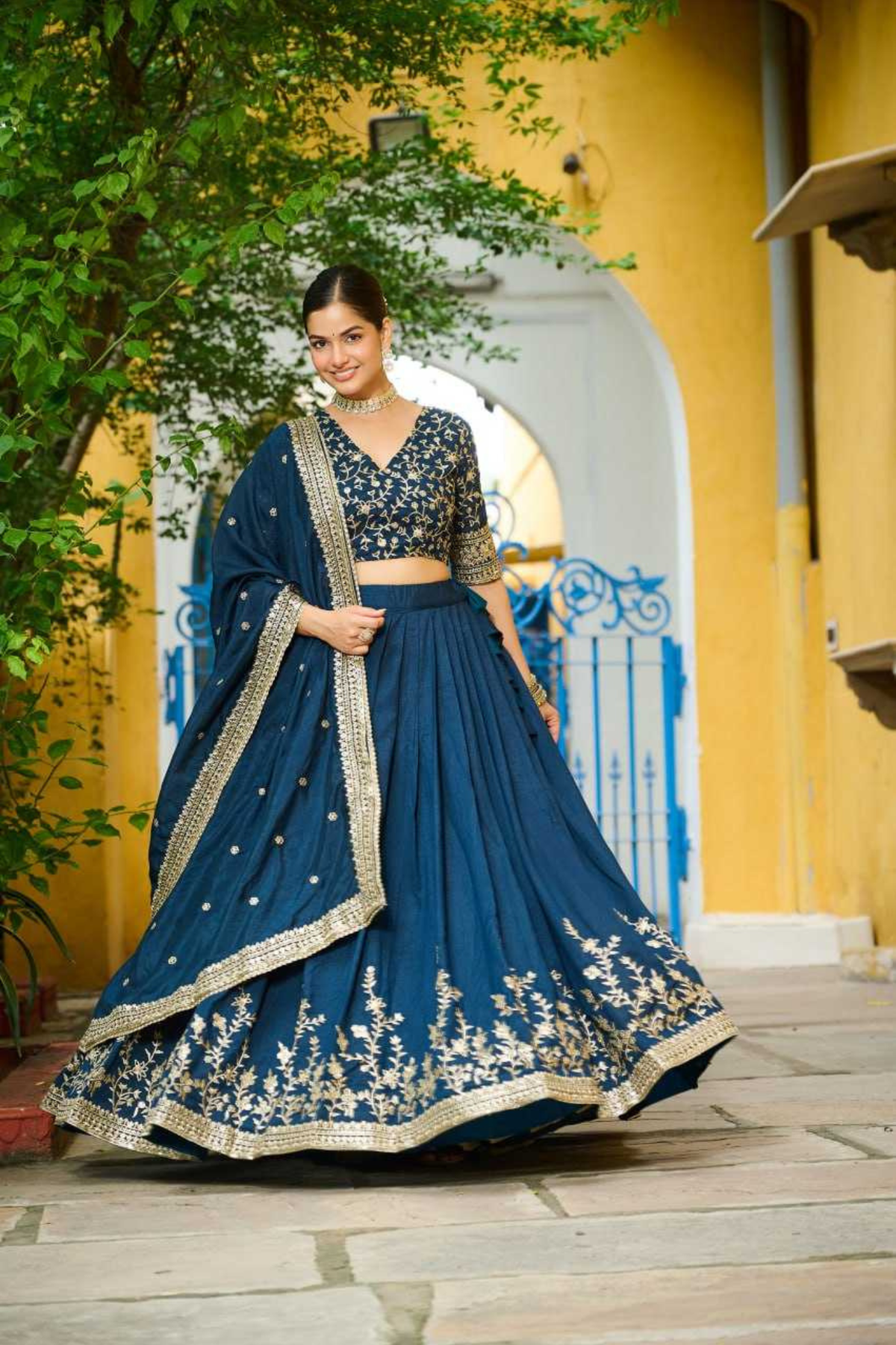 Desirable Vichitra Silk Sequins Embroidered Lehenga Set