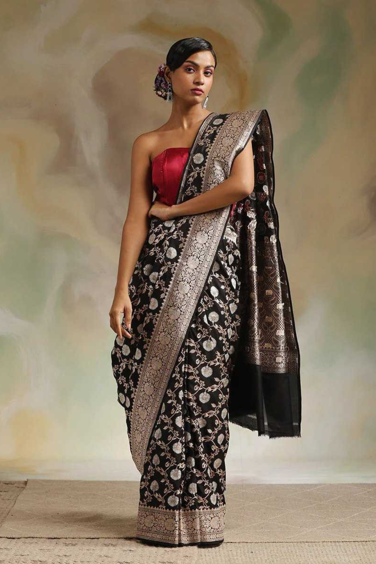 Black Jaal Banarasi Soft Silk All-Over Silver Zari Saree