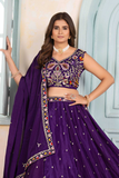 Royal Purple Chinon Embroidered Lehenga Set