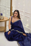 Royal Blue Organza Silk Saree with Thread, Sequin & Diamond Work